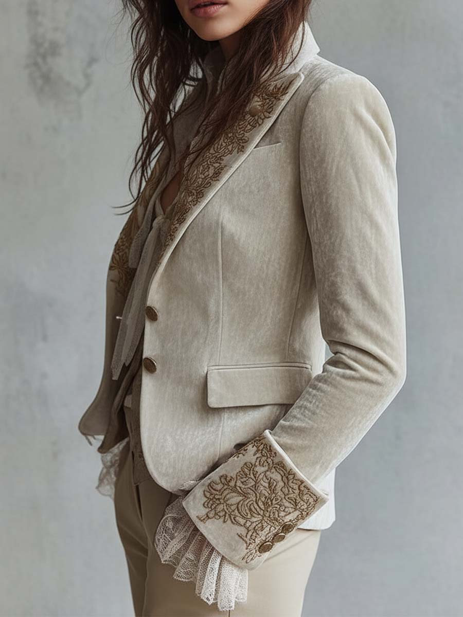 Blazer Ajustado Bordado de Marfil para Mujeres