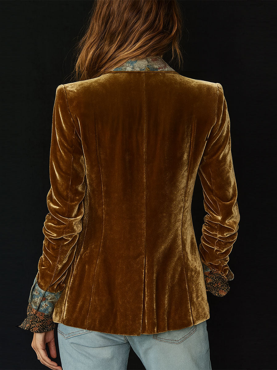 Blazer de Patchwork Floral Vintage para Mujeres