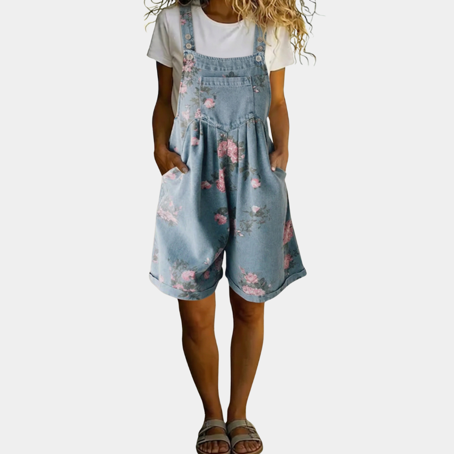 Judy | Pantalón Salopette Vintage de Denim Lavato con Sensación de Algodón Suave Floral