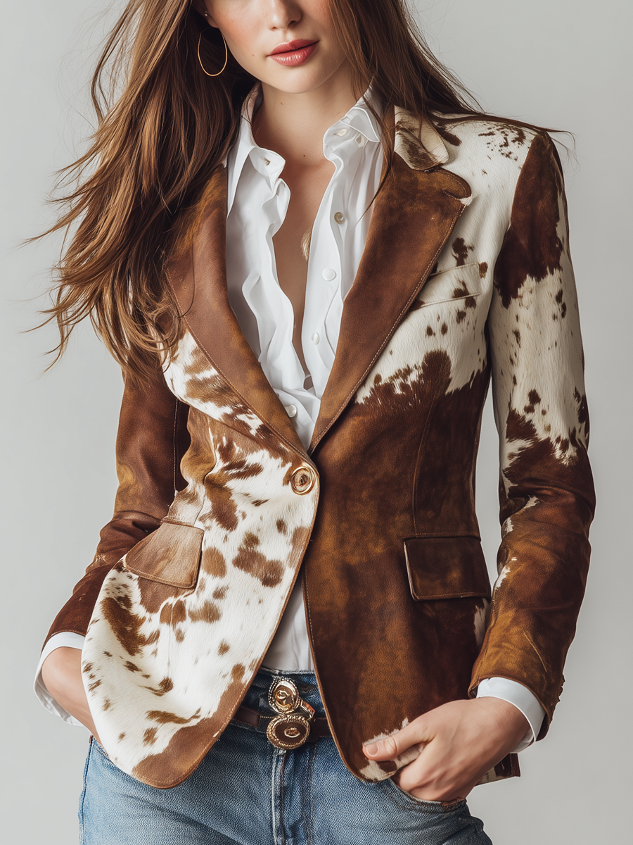 Blazer Ecológico Vintage de Cuero de Vaca para Mujeres