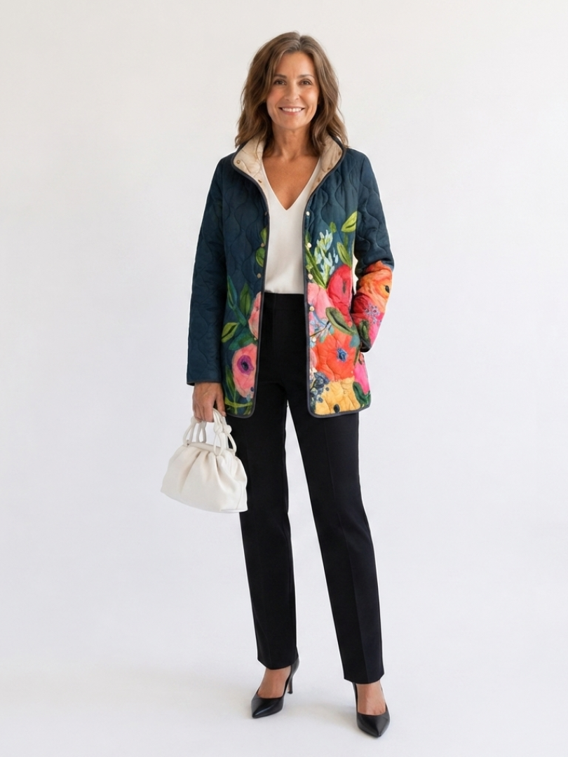 Camilla | Chaqueta Acolchada Flores Pintadas