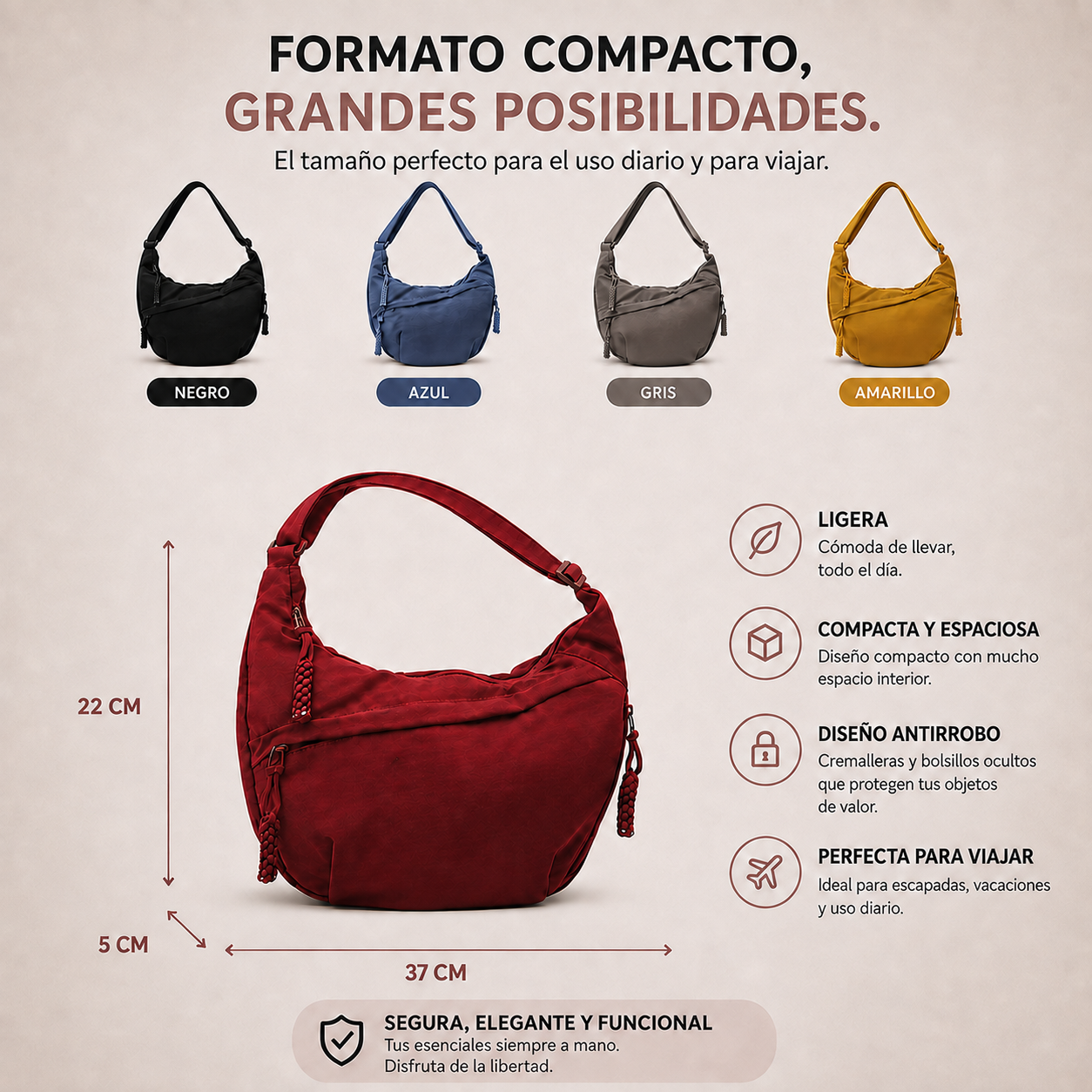 Rosa | Bolsa de Hombro Burdeos