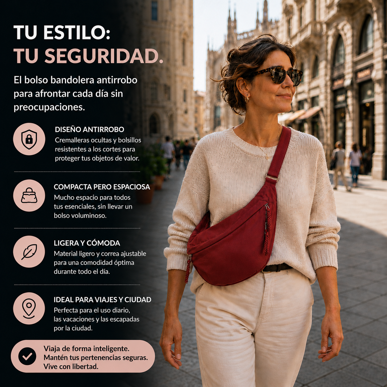 Rosa | Bolsa de Hombro Burdeos