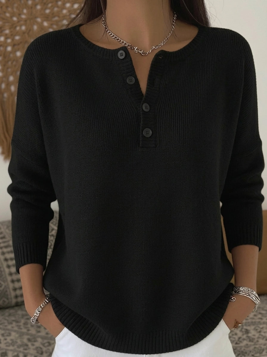 Helena - Jersey de Punto con Botones Henley