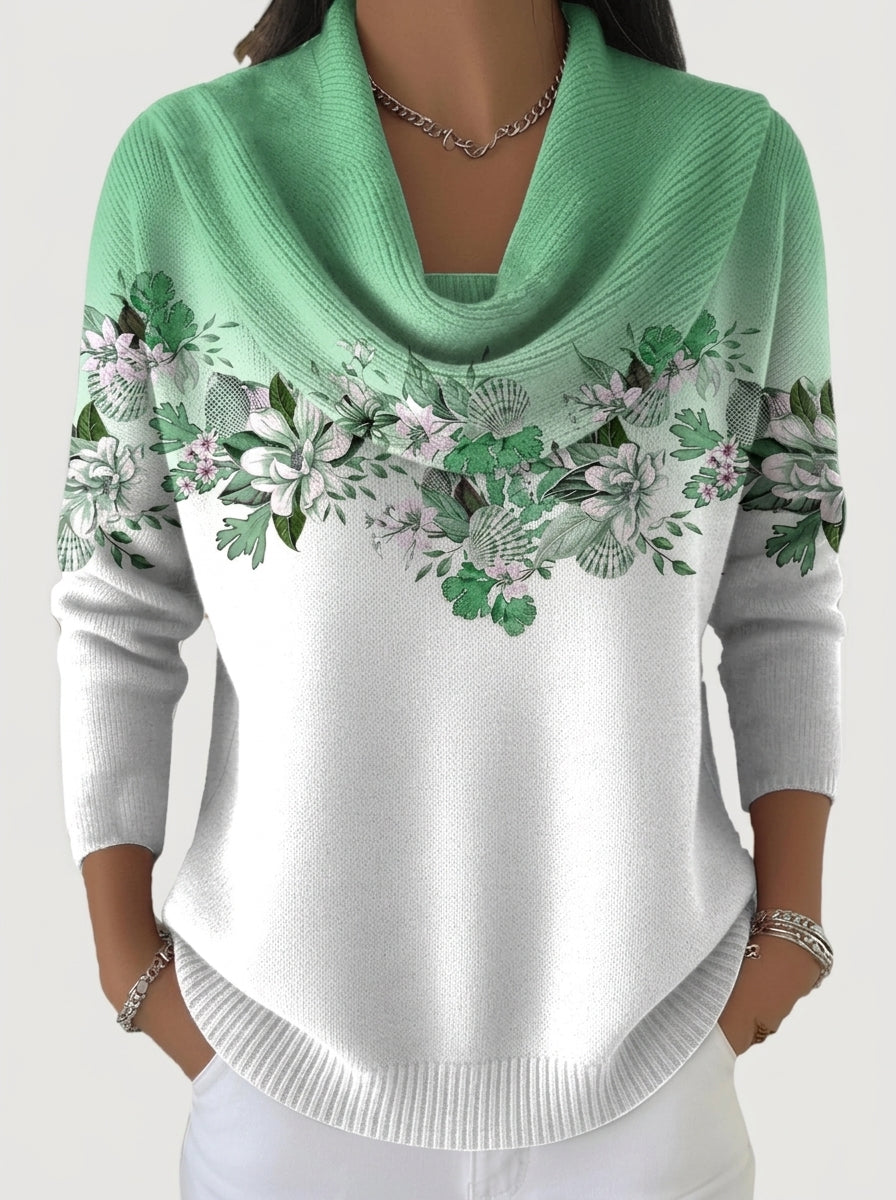Alba - Jersey Floral con Cuello Vuelto