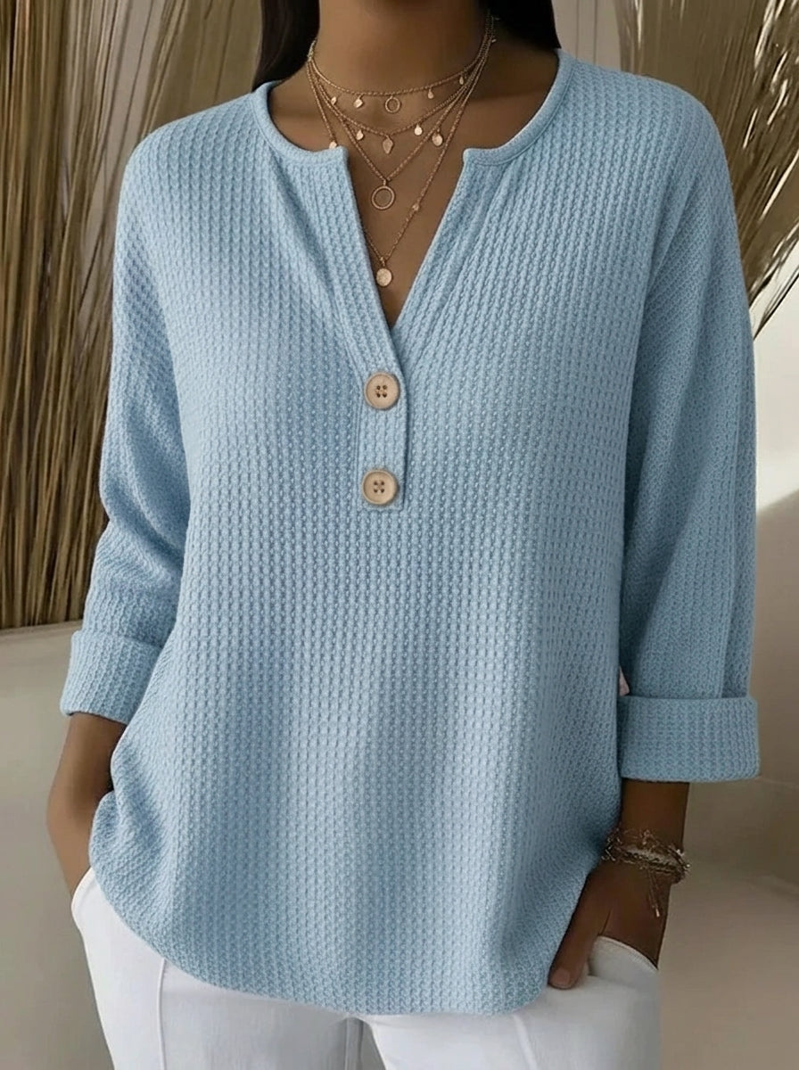 Lucía - Camiseta Henley Gofrada con Botones