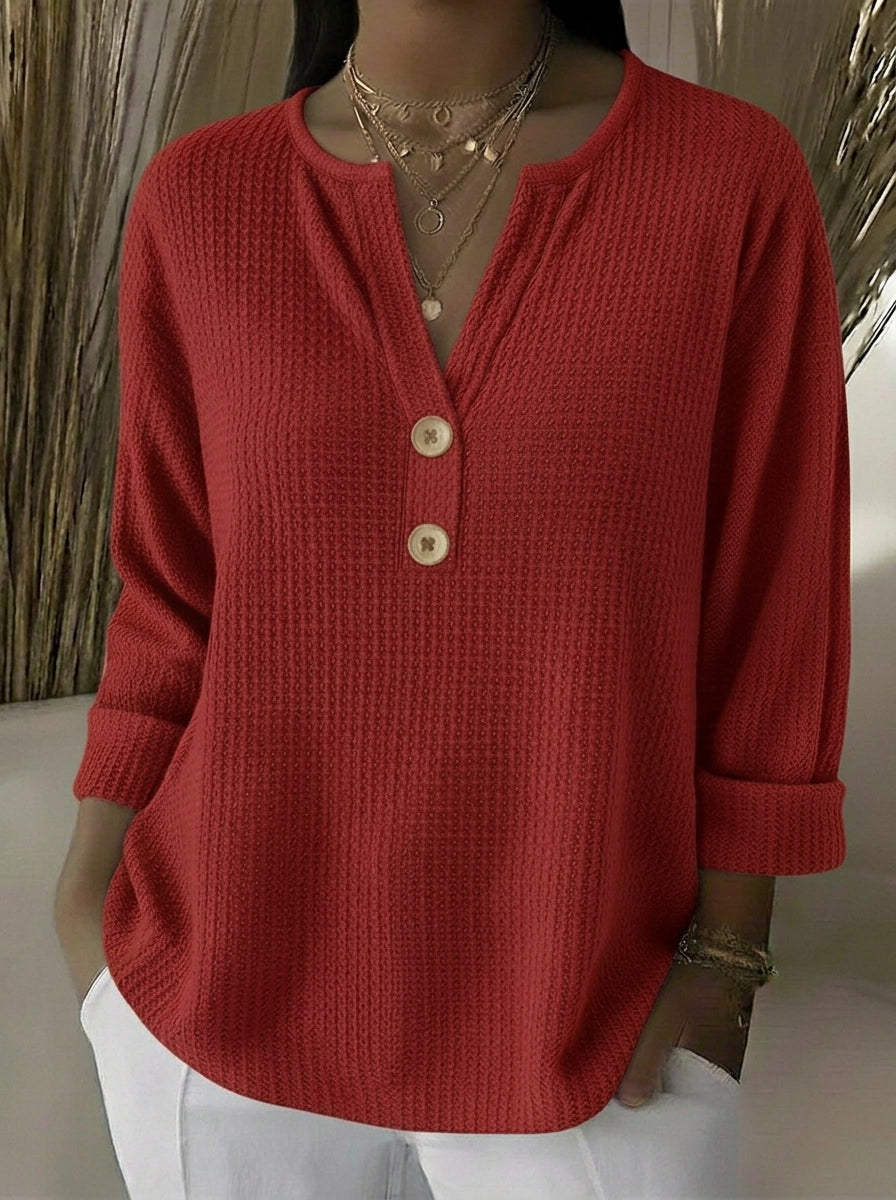 Lucía - Camiseta Henley Gofrada con Botones