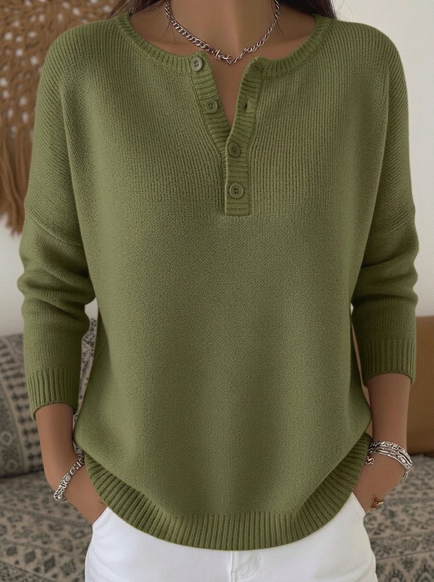 Helena - Jersey de Punto con Botones Henley