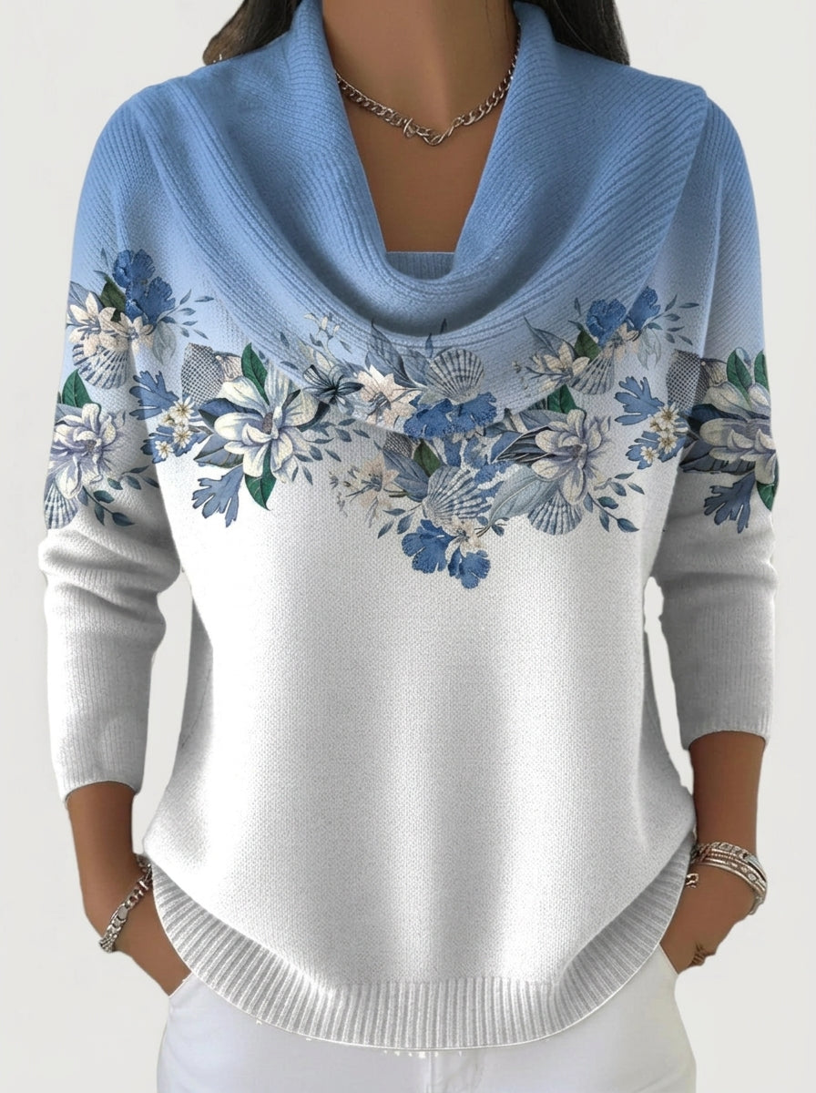 Alba - Jersey Floral con Cuello Vuelto