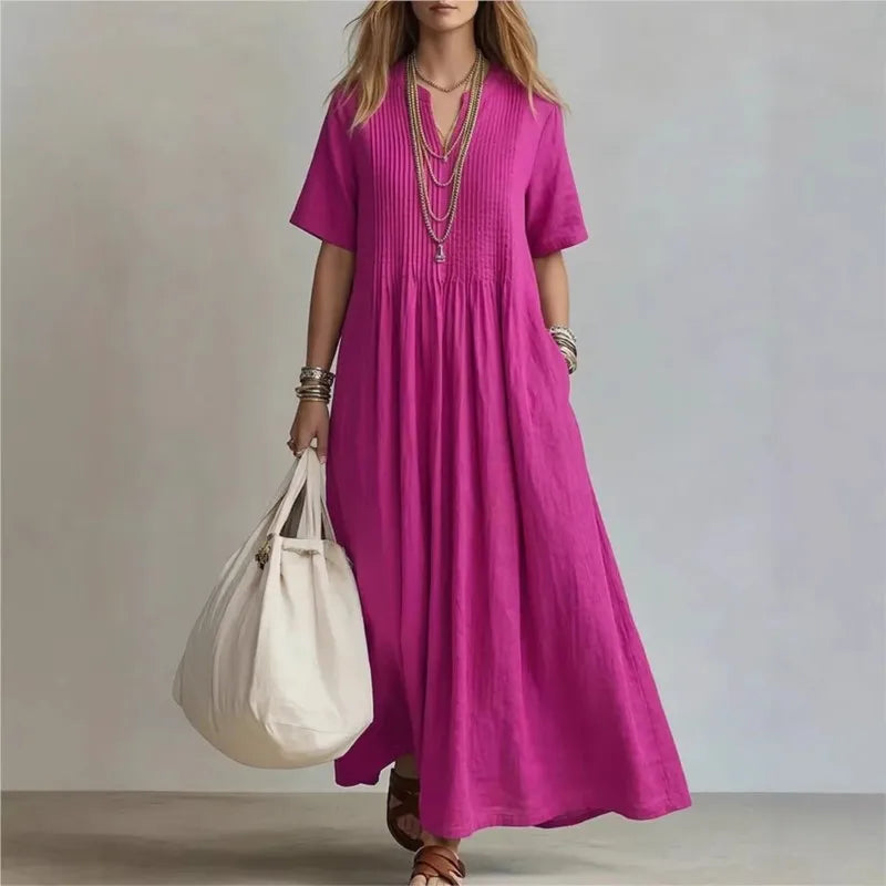 WREN | Vestido Maxi Azul de Manga Corta