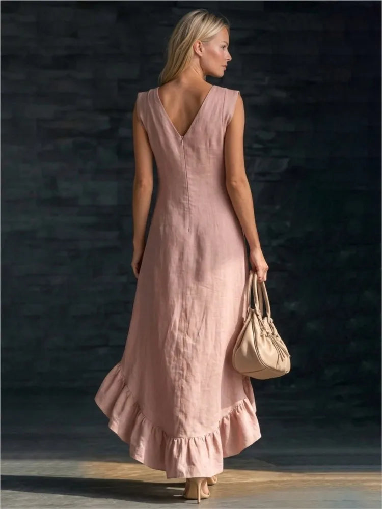 ROWAN | Vestido Maxi Sin Mangas con Volante en el Dobladillo