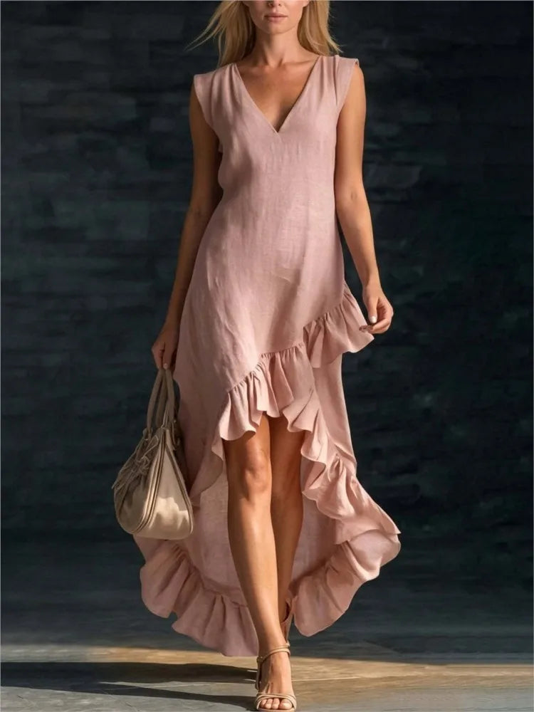 ROWAN | Vestido Maxi Sin Mangas con Volante en el Dobladillo