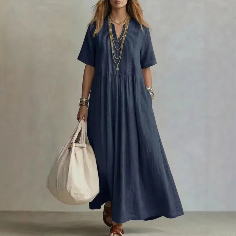 WREN | Vestido Maxi Azul de Manga Corta