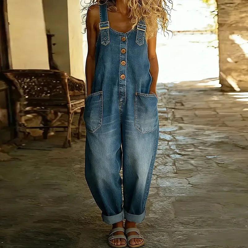 Mae | Salopette de algodón denim vintage con tirantes ajustables