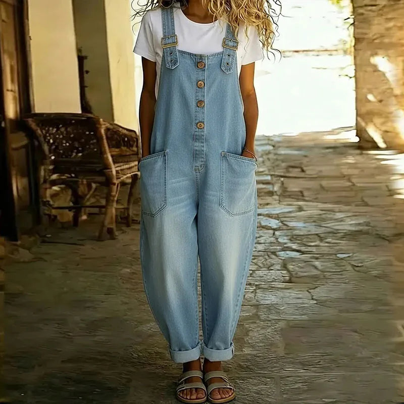 Mae | Salopette de algodón denim vintage con tirantes ajustables