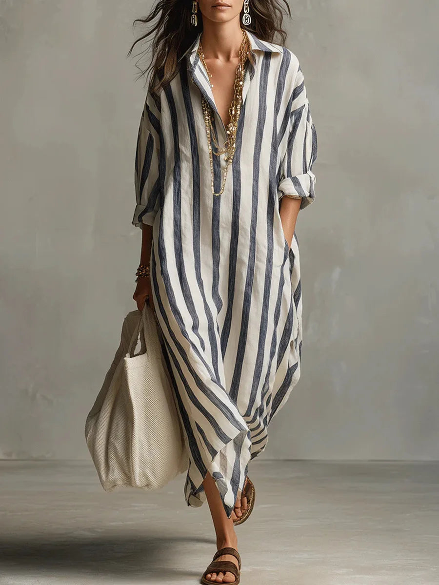 Scout | Vestido Maxi de Camisa Rayada con Mangas Largas y Bolsillos Laterales