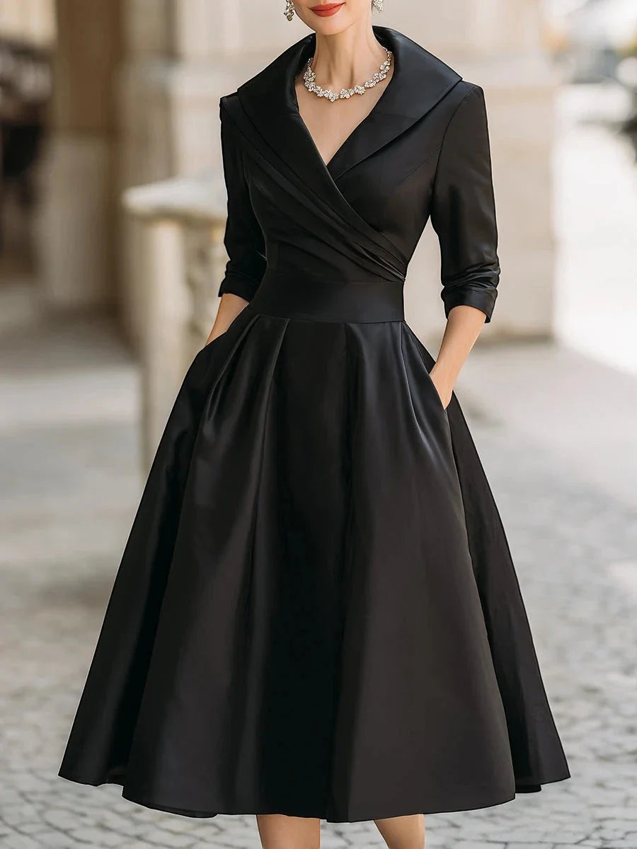 Aria | Vestido de Invitada de Boda Midi Elegante con Cuello Solapa