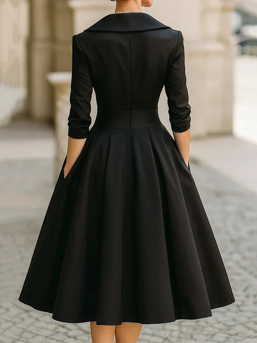 Aria | Vestido de Invitada de Boda Midi Elegante con Cuello Solapa