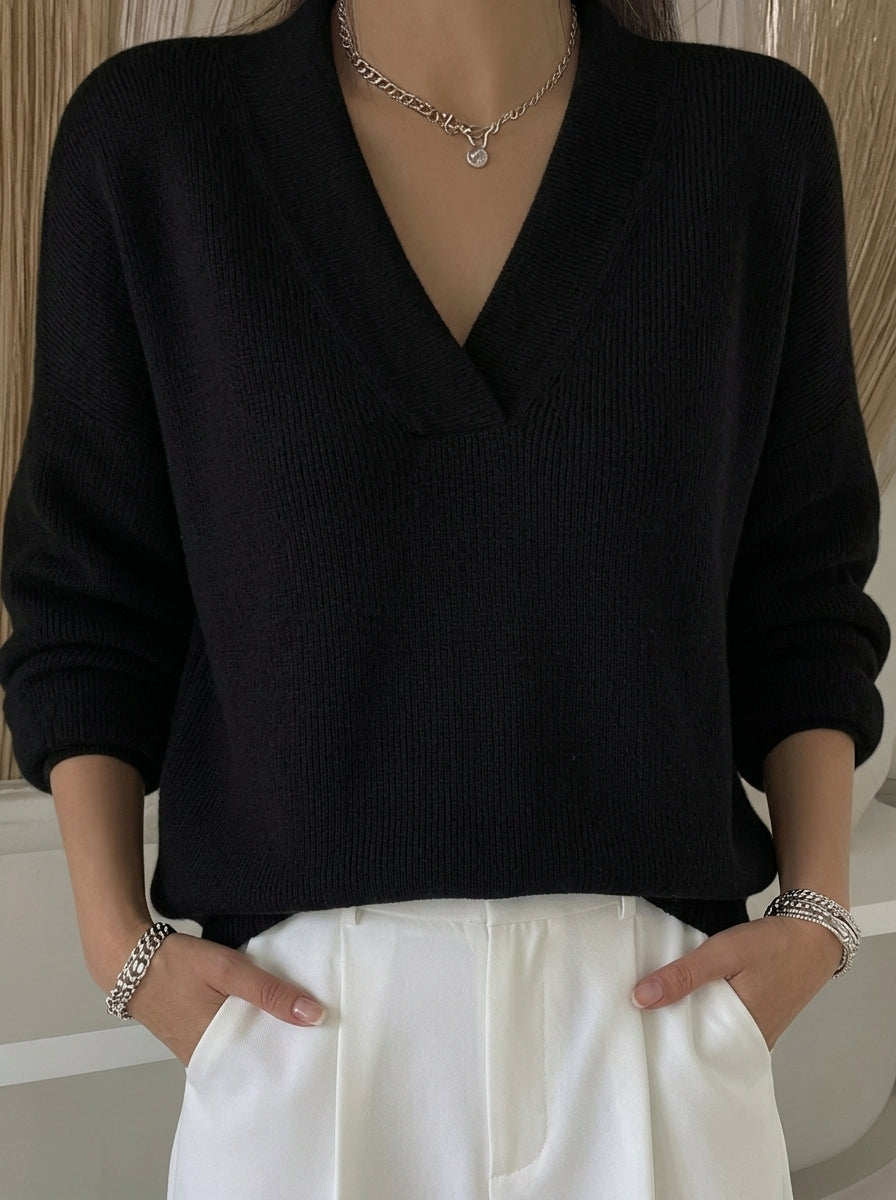 Violeta - Jersey Holgado con Cuello de Pico