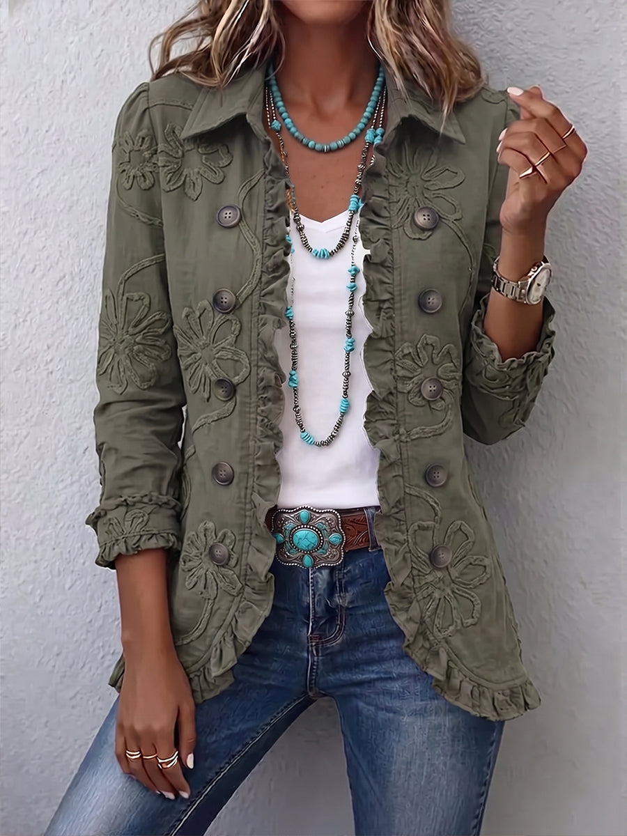 Blazer Utilitaria Bordada Floral Boho para Mujeres