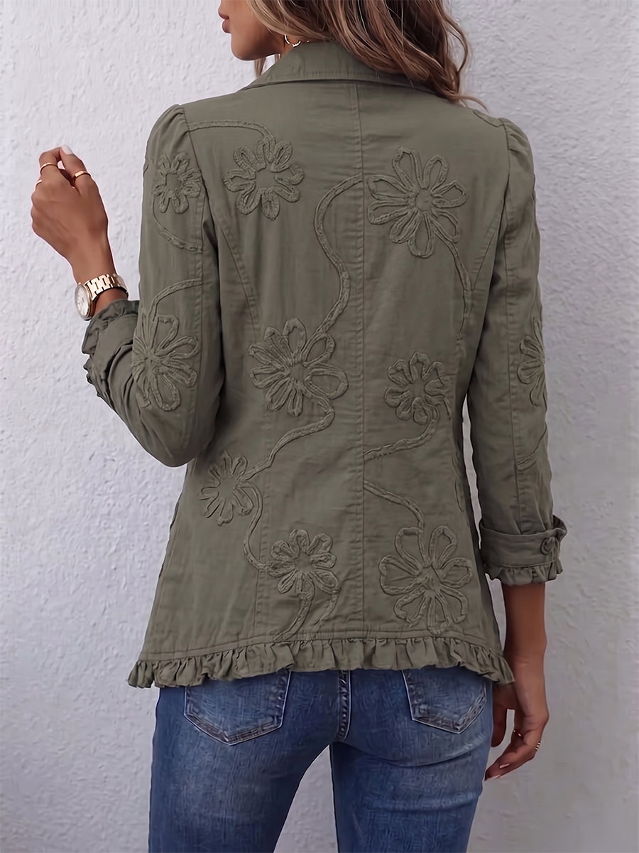 Blazer Utilitaria Bordada Floral Boho para Mujeres